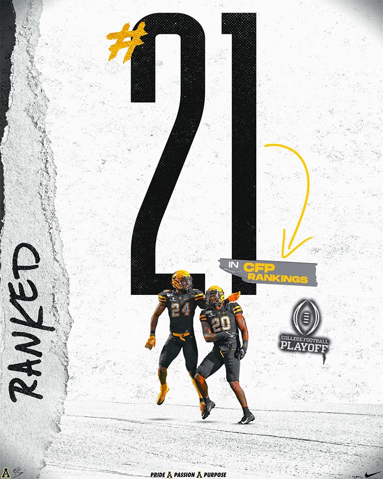 AppState_FB's tweet photo. Another week, another record. Highest #CFBPlayoff ranking in school and @SunBelt history. #PridePassionPurpose https://t.co/Z3Sjjp59yW