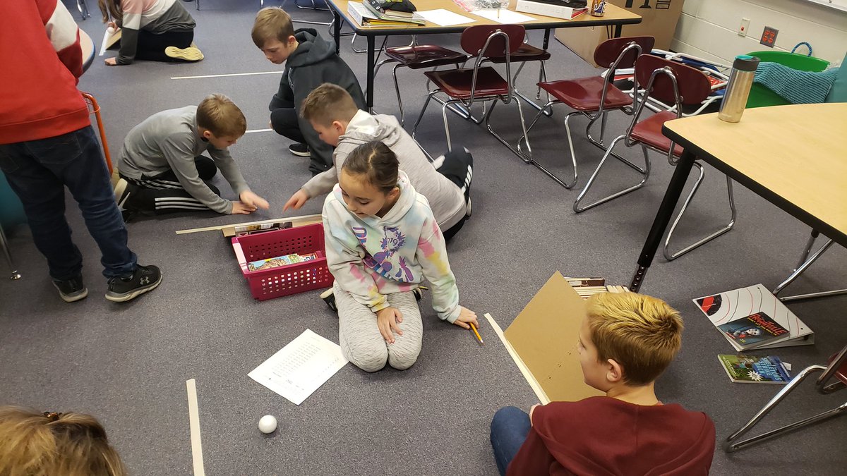 MrsEickman11's tweet photo. Investigating how angles and height change the amount of energy the ball has. Changing the amount of energy to reach the lines. https://t.co/y3XpbMk6LF