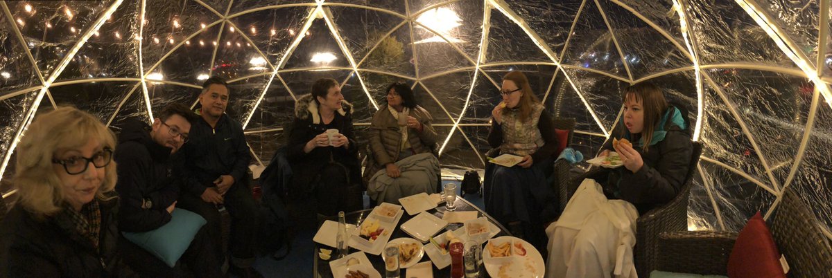 Second evening of #yegpatio a la @WinterCityYEG! This time at Courtyard Marriott. Check out these domes. So lovely. #farewellisla @isla_rambles @KateGunn