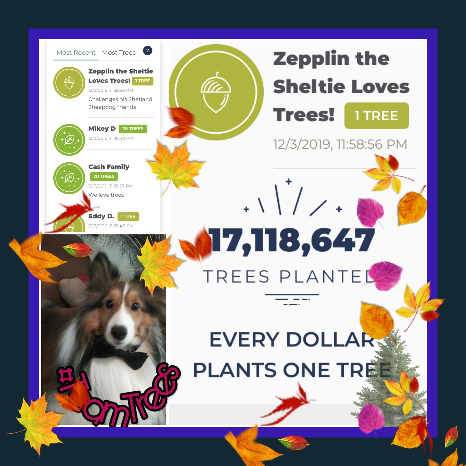 Help the National Arbor. Foundation plant 20 million trees by January 1, 2020. Zepplin donated his dollar bringing the total to 17,118,647! #teamtrees https://t.co/TMcBjHWNr7