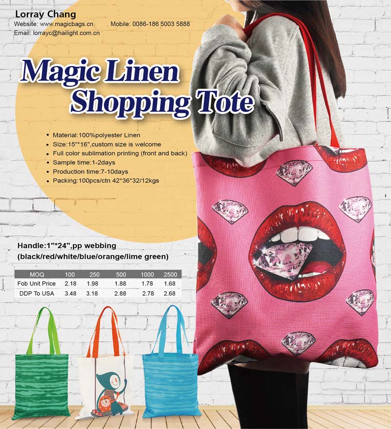 Fashional Bags for pretty girls... Why not choose this  item of "Fake Linen Tote". Not only for Screen-printing, it can be full-color sublimated also...