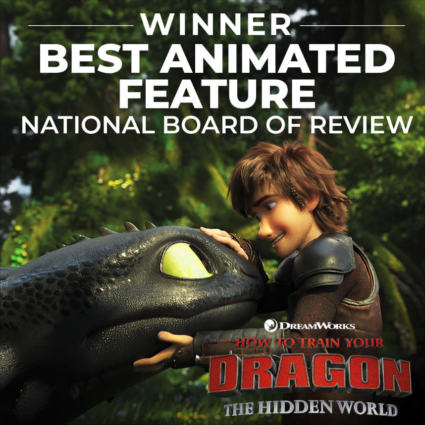 Dreamworks's tweet photo. #HowToTrainYourDragon: The Hidden World has been named Best Animated Feature by @NBRFilm! https://t.co/gSMkW00Nqp
