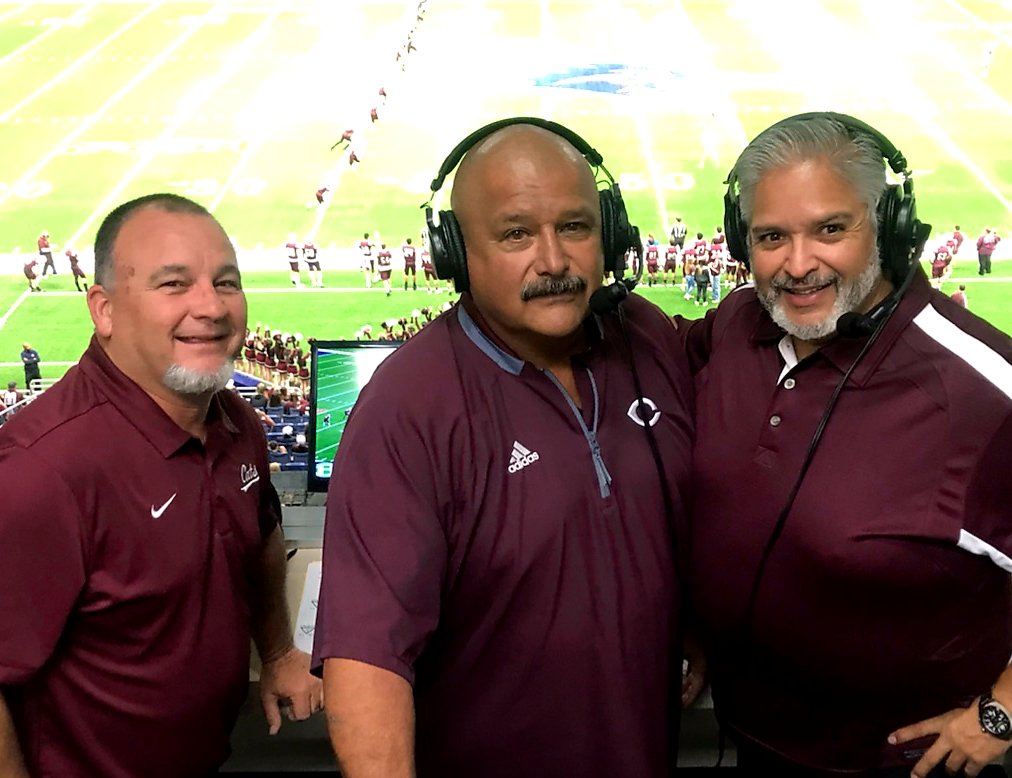 catsiradio's tweet photo. Primetime Crew from the Alamodome, Go Cats Go! #calallenfootball #catsiradio https://t.co/msWT5HezCi