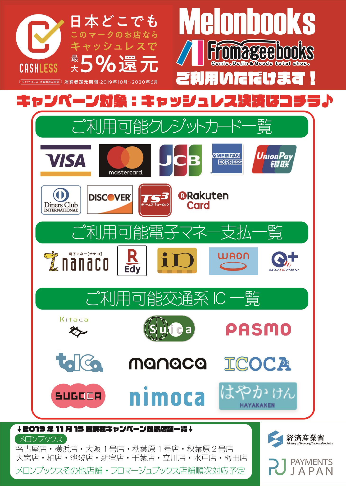 メロンブックス 秋葉原エリア A Twitteren キャッシュレスの時代 メロンブックス一部店舗では キャッシュレス 消費者還元事業 対応中 キャッシュレス支払で最大5 還元です 更にメロンブックスではキャッシュレス支払でもポイントを付与 還元 ポイントで最大