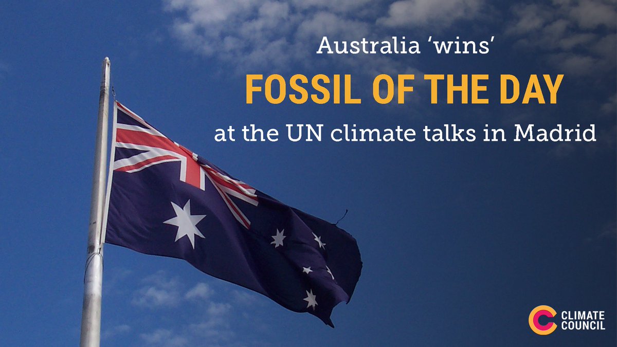 Australia has been awarded 'Fossil of the Day' at the UN climate talks in Madrid, in recognition of the Australian Government’s denial and downplaying of the link between climate change and the recent bushfires.