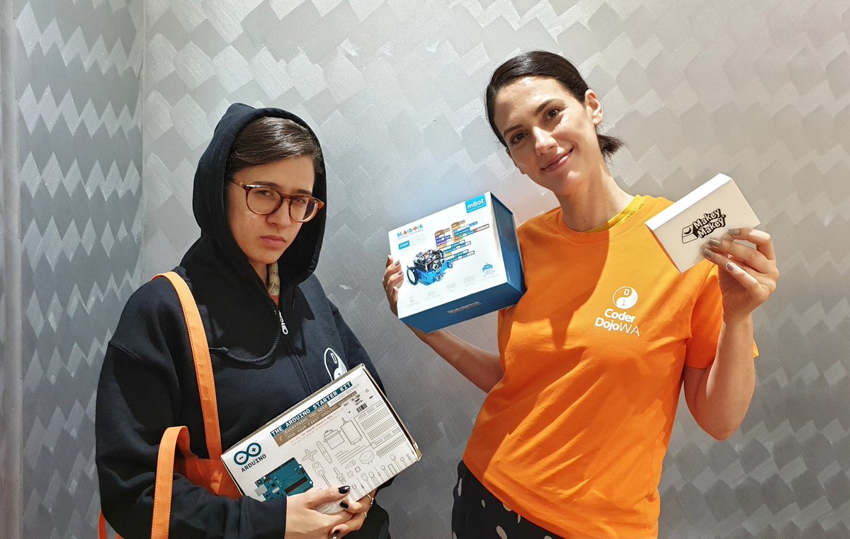 CoderDojoWA's tweet image. 😎 We got the attitude cause we got the swag 😎.
Check out #CoderDojoWA team members Pernille and Andie rocking some of the merch and prizes available at the End of Year Party. Places are filling up so reserve your plce before they all go! ✨