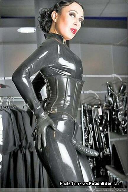 Latex girl pegging subway