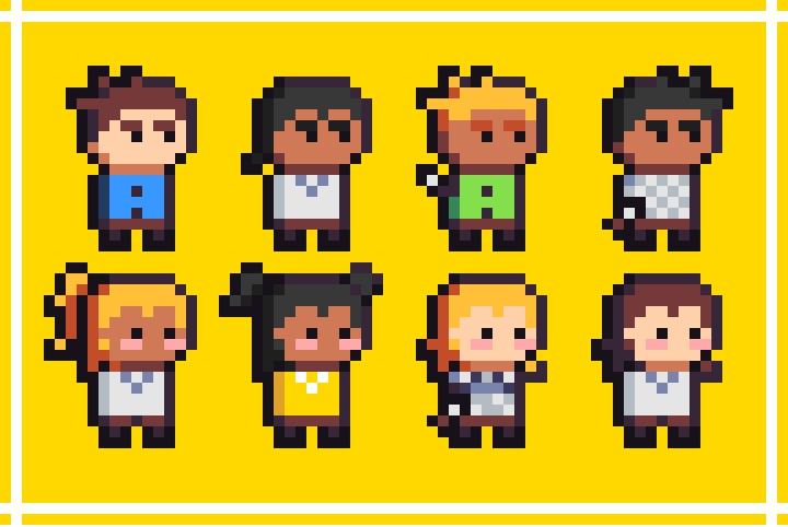 PlusleRin's tweet photo. Been away from #pixelart for quite some time...
inspired by Forager decided to make some characters
used @Hyohnoo's #mail24 color palette https://t.co/7JNUUhz5SQ