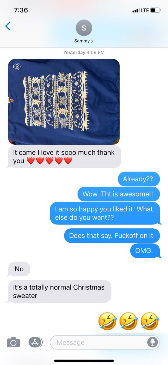 AiljaRenae's tweet photo. My brother got my mom to get him a Christmas sweater with a twist 😂😂😂😂😂 https://t.co/GhnNT7IvSt