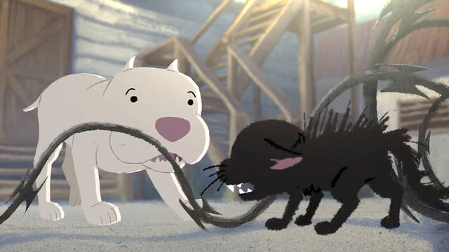kitbullvery adorable short film! it's about a stray kitten who meets a pit bull. my cat loved it and you probably will too