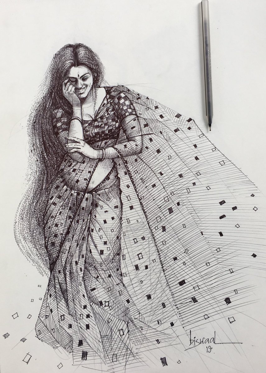 drawing of an Indian lady in saree/drawing in saree/#art #drawing  #janiye/Arts by Anwesha Jain - YouTube