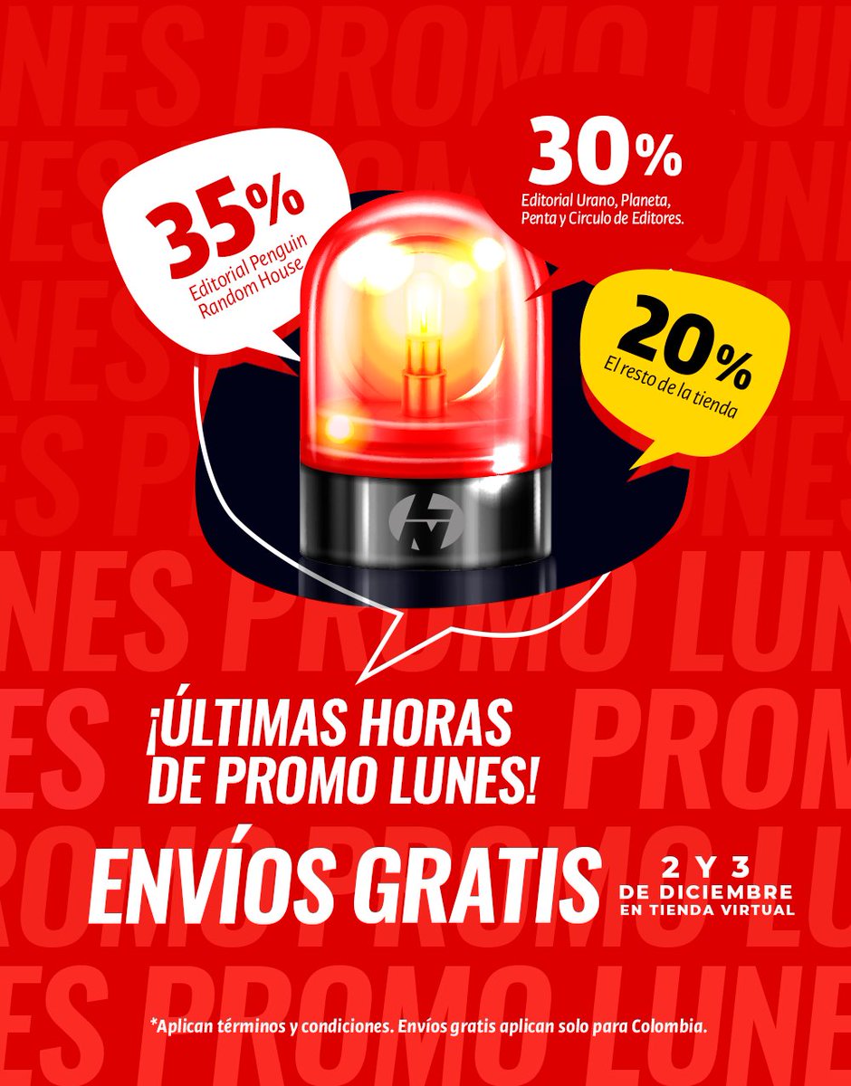 Lib_Nacional's tweet photo. 🚨🚨#ÚltimasHoras 🚨🚨Se acaba el #PromoLunes con descuentos hasta del 35% y #EnvíosGratis nacionales. Compra ahora:https://t.co/gec4iuEiGa https://t.co/cbljZKsIEa