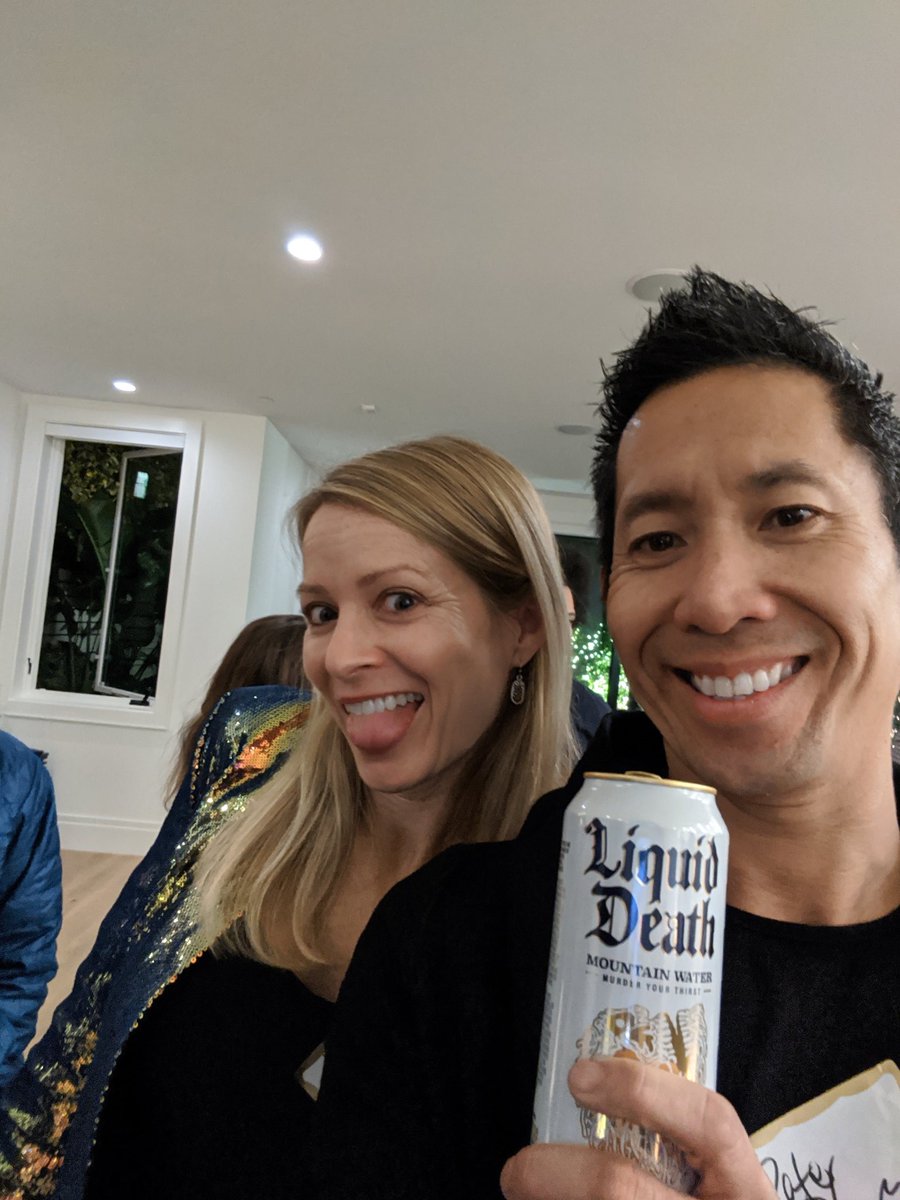 peterpham's tweet photo. Crashed #helloangels holiday party with a few cases of @LiquidDeath. They truly are amazing people & we are all lucky they are doing what they do . ps I really wanted to steal @KatieS jacket as I head down to dance to @GoCoverflow gold rainbow sequen ftw https://t.co/3BWLyRcM19