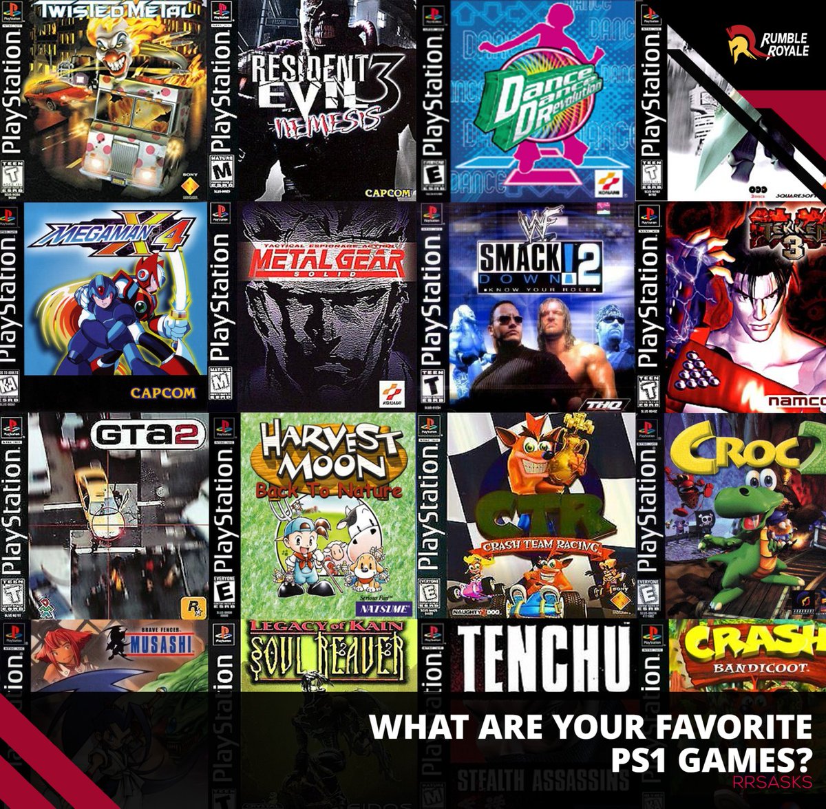 Intakt banan nederlag RUMBLE ROYALE på Twitter: "Nostalgic Wednesday! 💭💭 What are your favorite Playstation  1 games back then? 🤔🤔 #Playstation #PS1 #games https://t.co/TqoHXv01Mx" /  Twitter