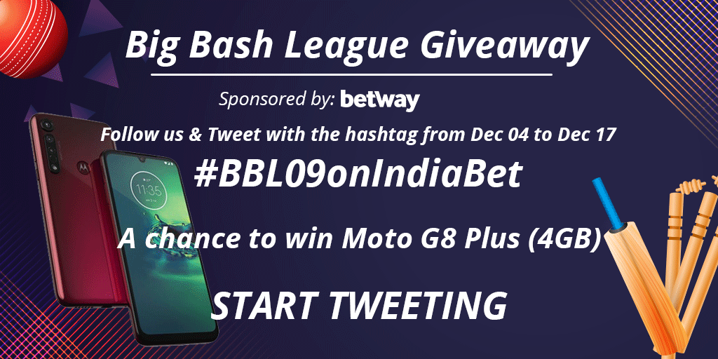indiabet's tweet photo. #Giveaway, sponsored by Betway

Two simple rules can help you win #MotoG8Plus 📱🤳. 

https://t.co/RDdADAILGc 

The winner will be declared on 17th December. 

Visit, https://t.co/KiLT9hZTyx to win more prizes! 

 #BBL09onIndiaBet #ContestAlert #Free #Gaming #Cricket #Moto https://t.co/HT3nkuxdQj