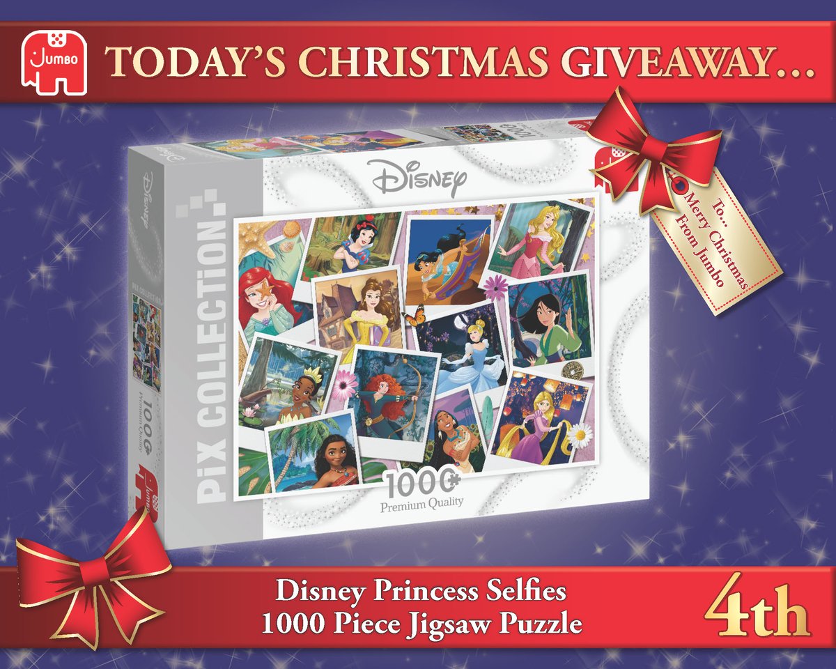 Today's #AdventGiveaway is our beautiful Disney Princess Pix Collection Princess Selfie's 1,000-piece jigsaw puzzle.

If you want to enter the giveaway, head over to our Facebook Page and enter... good luck 🧩🎁🎄

facebook.com/JumboGames/