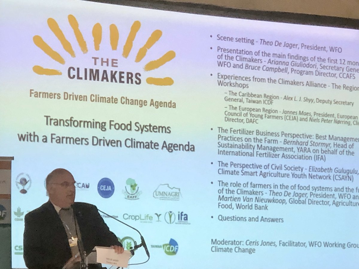 President <a href="/TheoDJager/">Theo de Jager</a> of <a href="/worldfarmersorg/">WFO</a> opens <a href="/theclimakers/">The Climakers</a> session “Farmers are the solution and this solution will be science-based” <a href="/CGIAR/">CGIAR</a>
