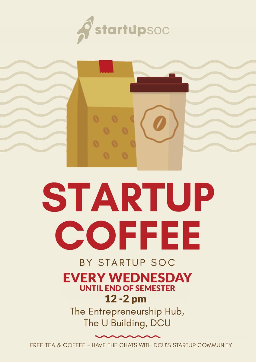 DCUStartUpSoc's tweet photo. Who’s dropping by to StartUp Coffee today from 12-2?😍 

We had such a great turn out last time, the energy in the room was something else.

And also..Nescafé Azera🤤 Entrepreneurship Hub - 2nd Floor, The U

#dcusus https://t.co/18DHc59nqc