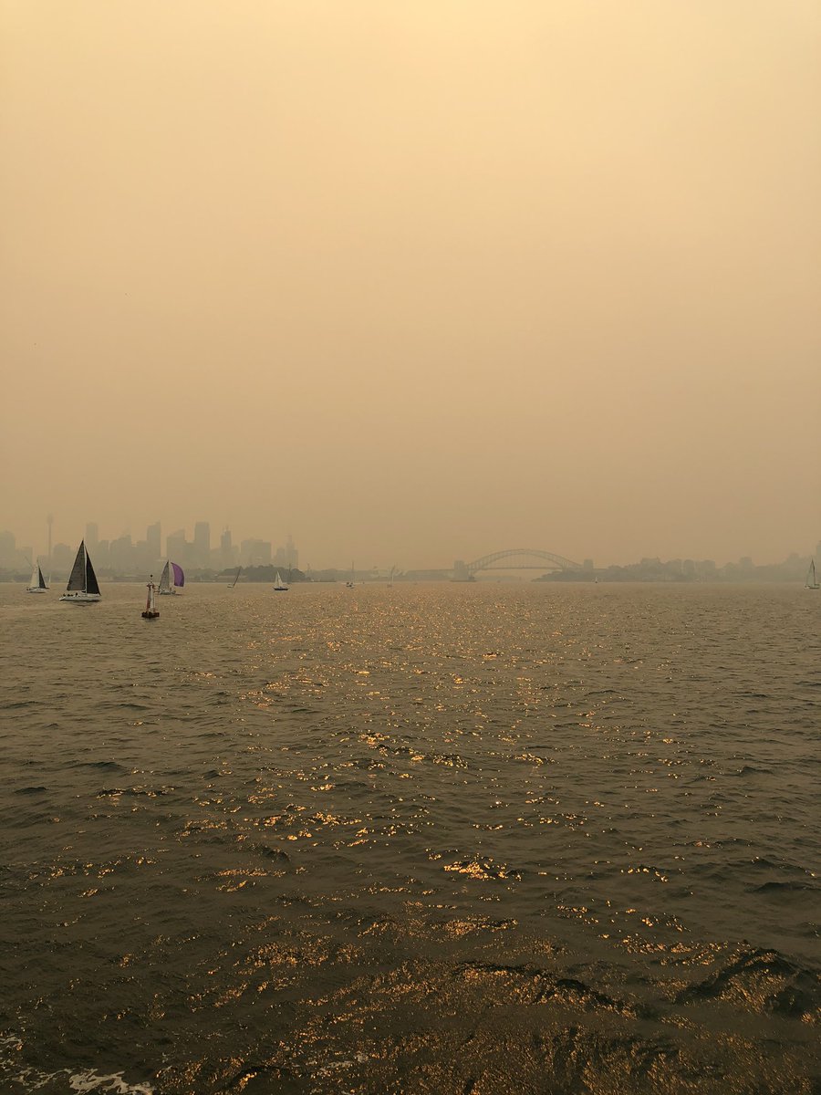 Train_PlaneHub's tweet photo. Wow Sydney 💔 The bushfires! This was today in Sydney compared to in May! The air qualify is awful it’s heartbreaking 😷💨🔥 https://t.co/33vfS8S4fy