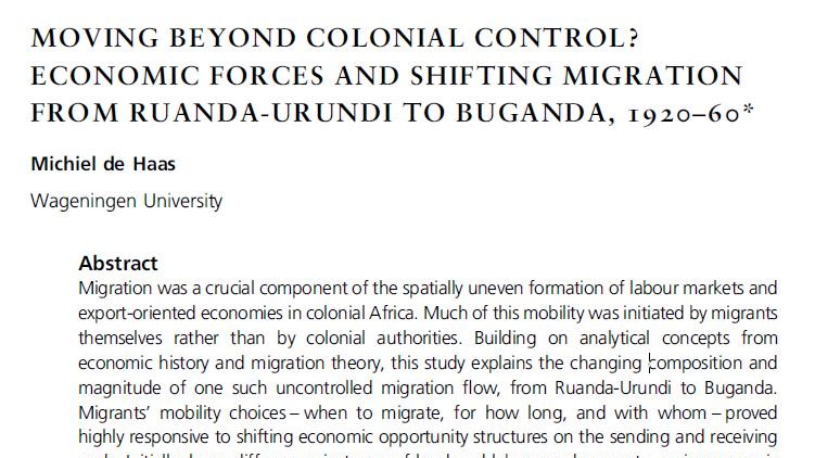 /1 Proud to share my new paper in the Journal of African History  @JAH_editors on the large scale migration from Rwanda and Burundi to Uganda during the colonial era:  http://bit.ly/2P9Paal  Here are some key findings