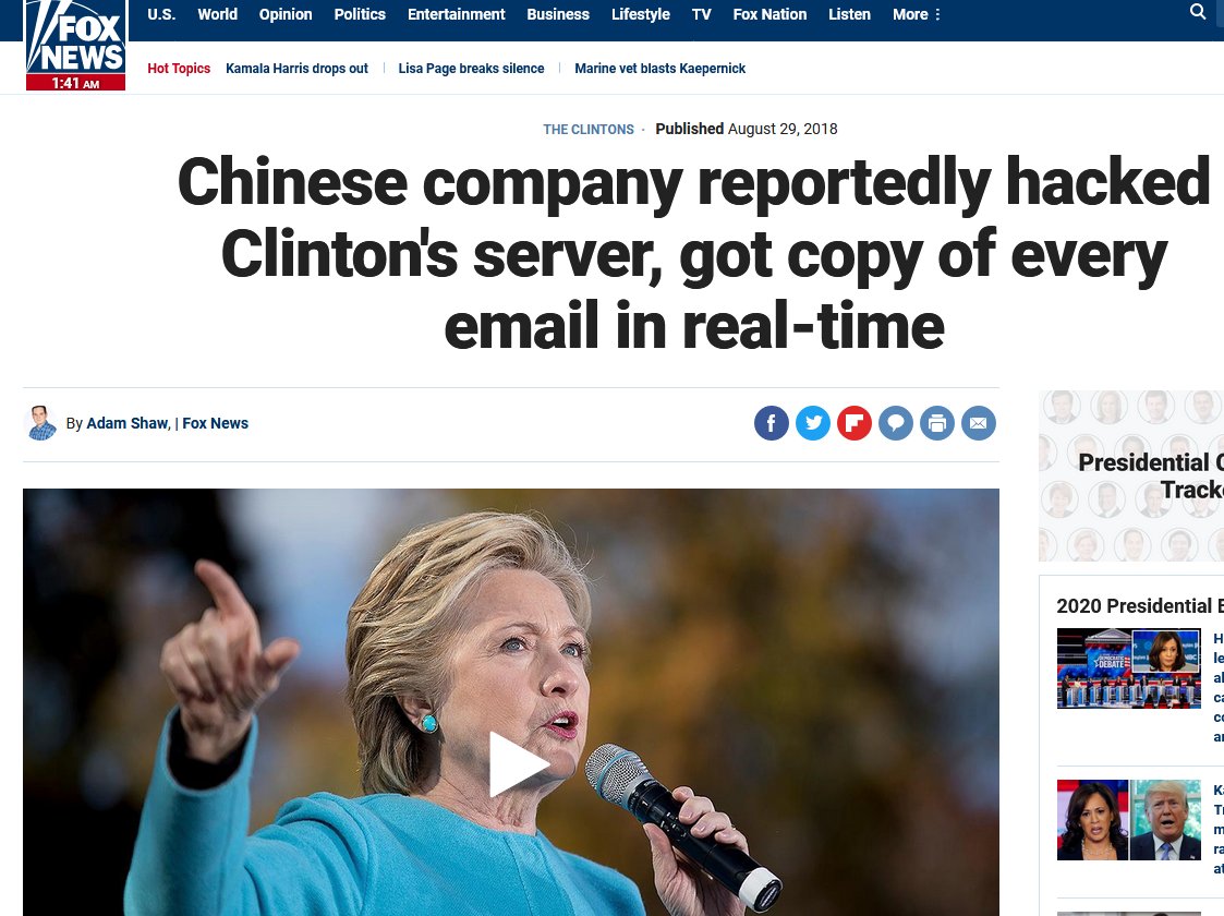 Q Post #1983 Aug 29 2018Starting in 2010?HRC Sec of State 2009 - 2013.Coincidence?Think Sever Access [granted]Money talks.[CROWDSTRIKE]Q https://www.foxnews.com/politics/chinese-company-reportedly-hacked-clintons-server-got-copy-of-every-email-in-real-time https://www.reuters.com/article/us-usa-russia-nunes/congressman-nunes-sought-meeting-with-uk-spy-chiefs-in-london-idUSKCN1LD1VX https://www.nytimes.com/2017/05/20/world/asia/china-cia-spies-espionage.html #QAnon  #QArmy  @POTUS