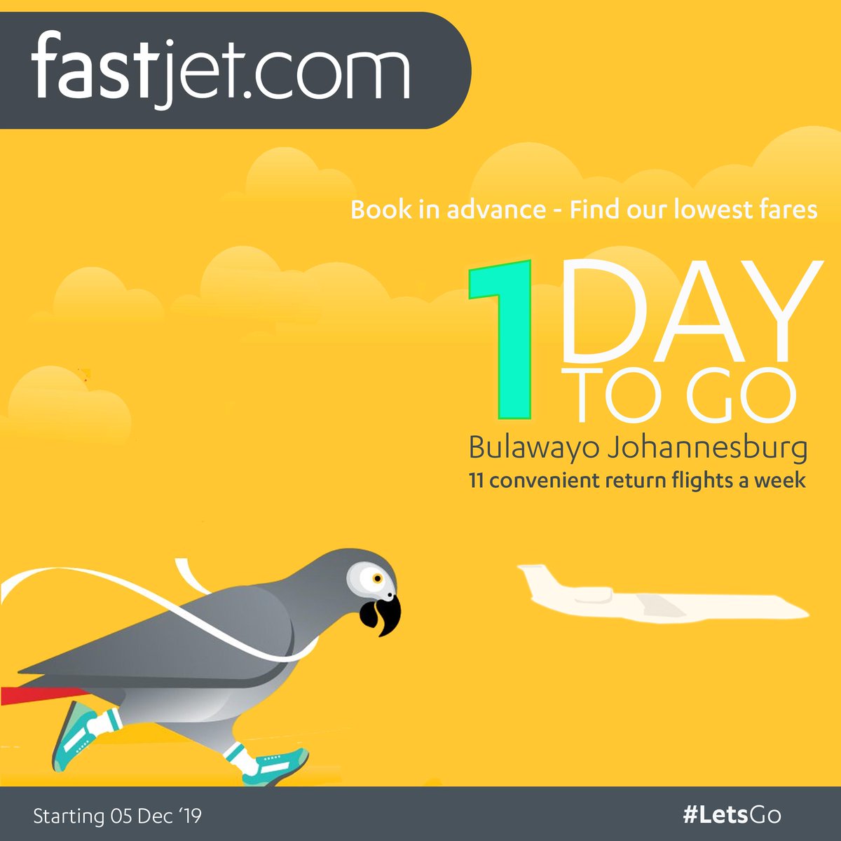 fastjet's tweet photo. Don't miss out, Bulawayo Johannesburg Bulawayo direct flights start tomorrow. Affordable fares, including free baggage allowances. Still in time to book for your perfect trip away before Christmas.
#Fastjet #FastjetPlaces #ForEveryone #LetsGo #Bulawayo #Johannesburg https://t.co/jJGmqMXwlK