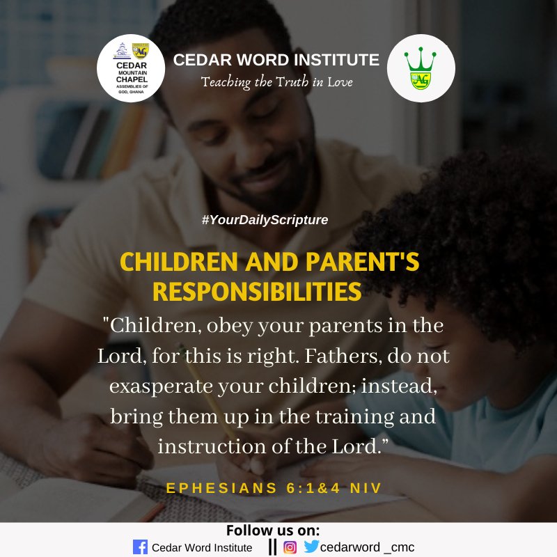 cedarword_cmc's tweet photo. "Listen, my son, to your father’s instruction and do not forsake your mother’s teaching. 9 They are a garland to grace your head and a chain to adorn your neck" - Proverbs 1:8-9
#YourDailyScripture
#Lesson18
#TeachingTheTruthInLove https://t.co/HwAzWFivfm