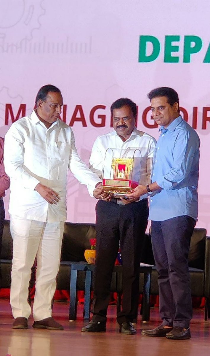 5 years celebrations of TS iPASS at shilpakalavedika, Madhapur. @MDHMWSSB receives the 1st Rank award under category-III from Honble Ministers Sri KTR Garu & Sri Ch.Mallareddy garu for playing successful role in implementation of TS iPASS in @HMWSSBOnline