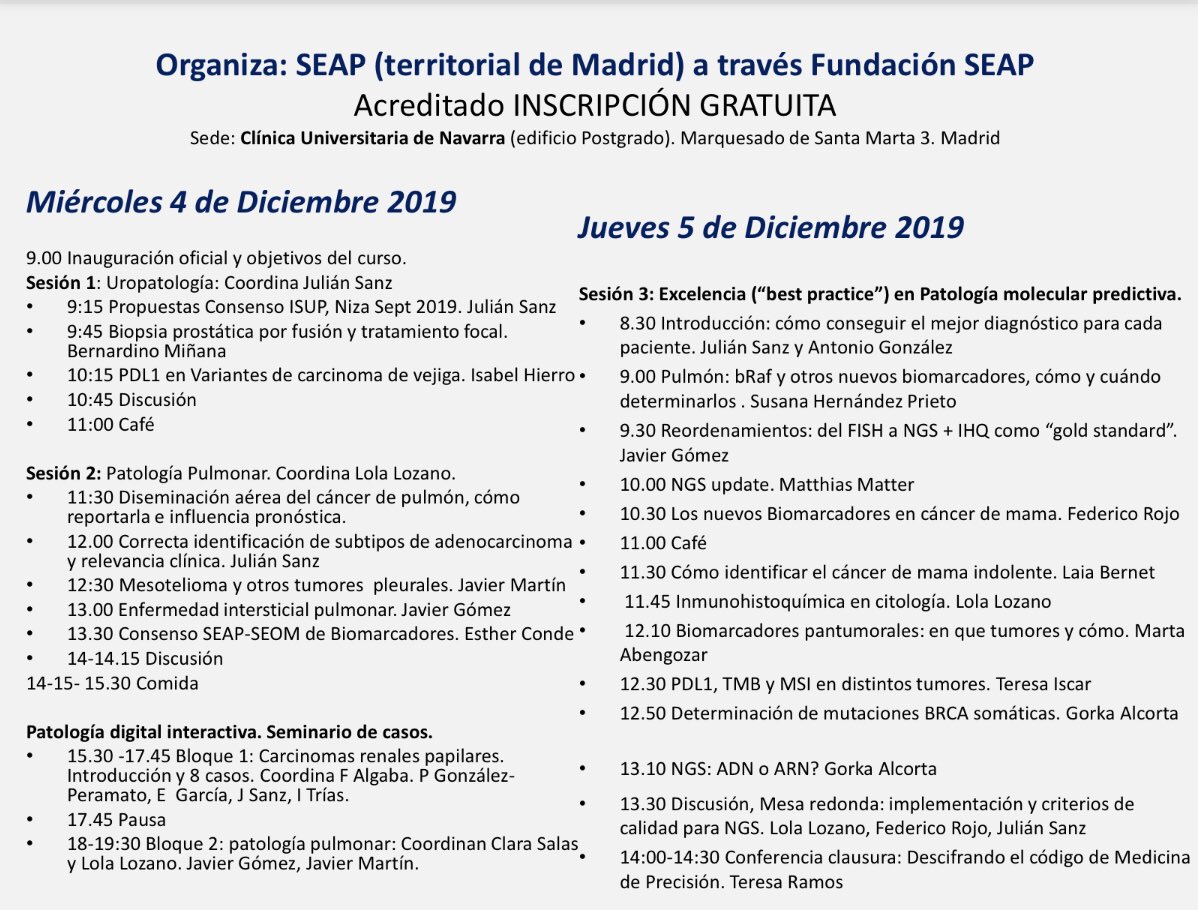 lara_pijuan's tweet photo. Hoy y mañana en Madrid tiene lugar el XV #CursoActualización2019 en #Patología con temas de #GUPath, #Biomarcadores y #pulmpath
Yo no me lo pierdo 🤓 #SEAP2019 https://t.co/nzmbH8xJQy