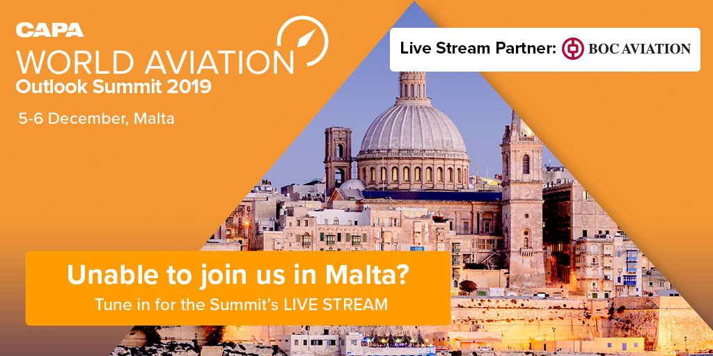 CAPA_Aviation's tweet photo. Can’t join us in Malta for the CAPA World Aviation Outlook Summit? We’re pleased to offer complimentary LIVE STREAMING courtesy of BOC Aviation, starting from 09:00 (CET) on 5/6-Dec at https://t.co/OF7BvC7YwC. Be sure to join the conversation via #CAPASummit https://t.co/fOVl3BEqZS