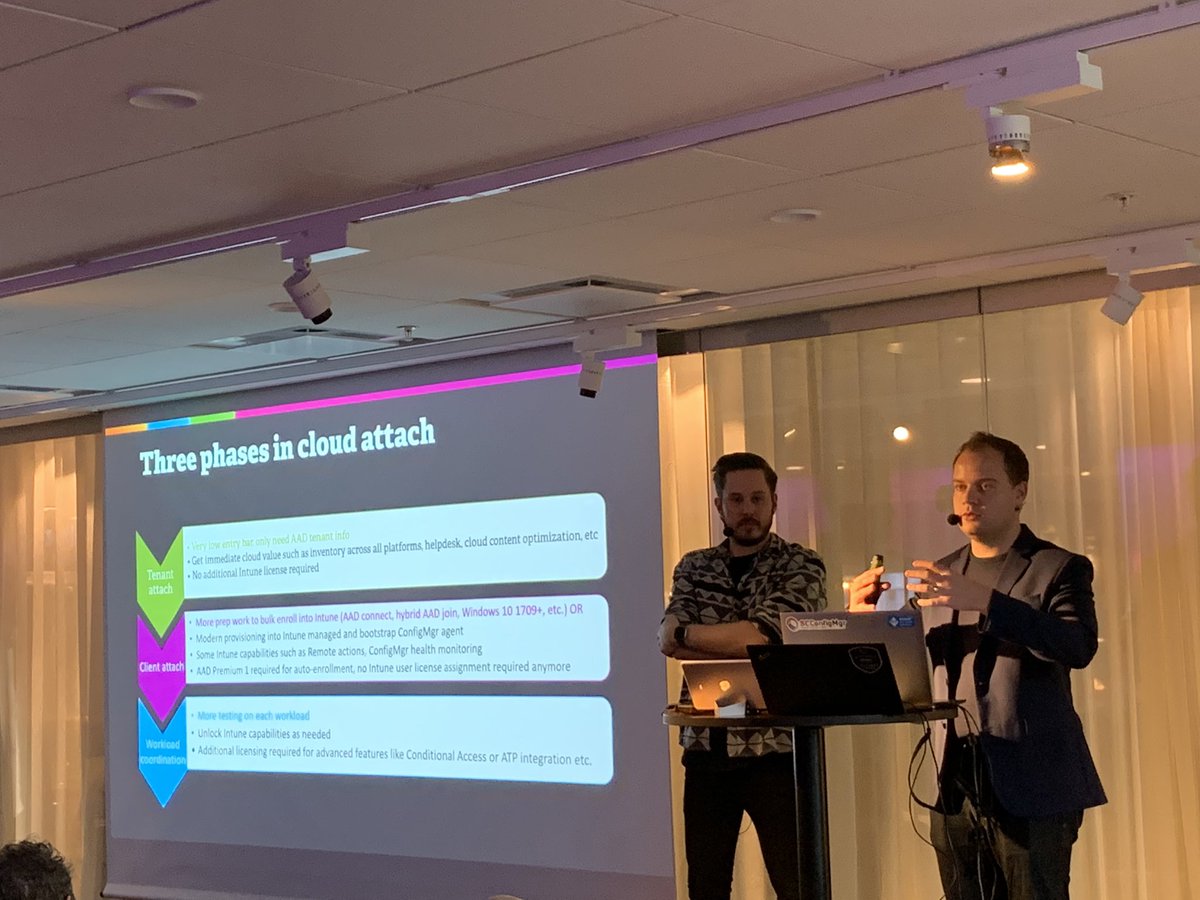 stefantmolin's tweet photo. @NickolajA  and @olastromcom  walks us through the three phases in Cloud attach #memcm @KFConsulting https://t.co/tmMMuSmq1b