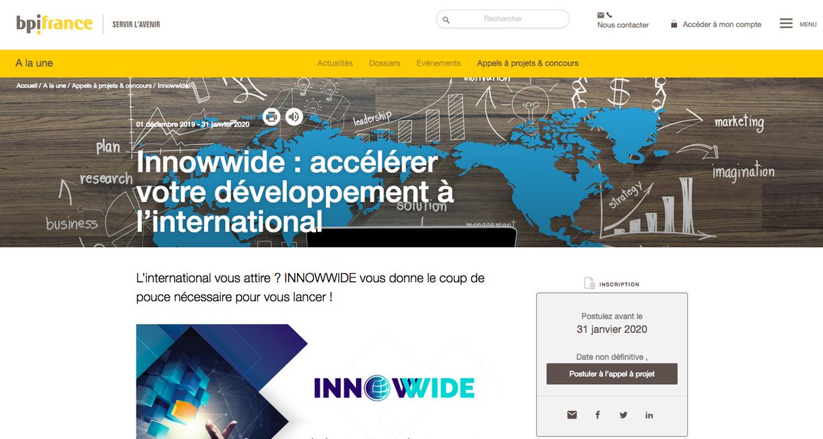 dgrpro's tweet image. AAP @Bpifrance @innowide Accélérer votre développement à l&apos;international - DL: 31 jan. 2020 @Minalogic #Accompagnement #Soutien #RelectureDossier Le formulaire de candidature doit être rempli par l’entreprise européenne indiquant notamment son projet, et ses partenaires...