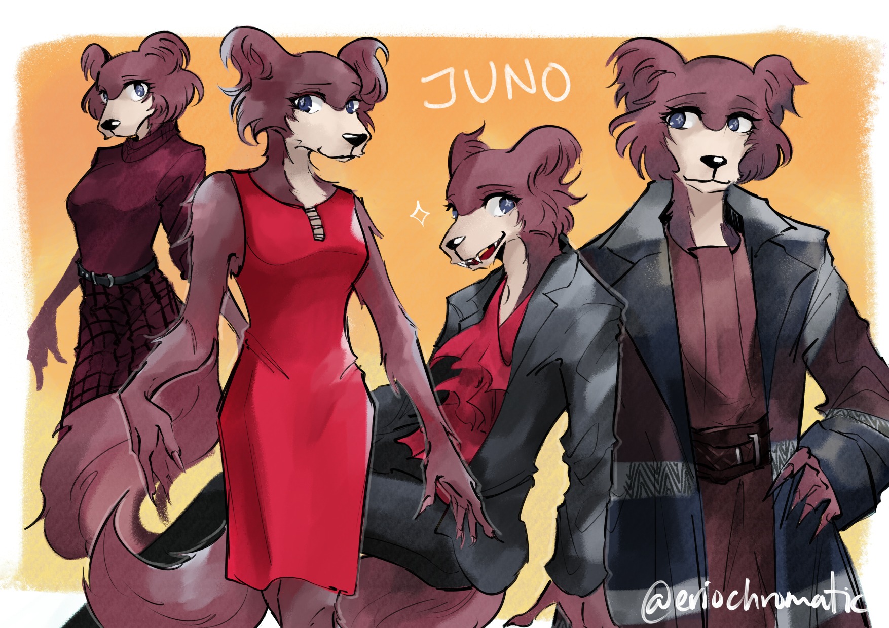 Sketch page of Juno in some different outfits. #beastarsfanart. 