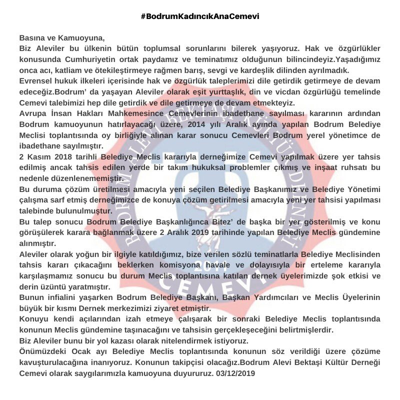 #BodrumKadıncıkAnaCemevi, <a href="/BodrumBel/">Bodrum Belediyesi</a>, <a href="/BodrumKadin/">BKD-Bodrum Kadın Dayanışma Derneği</a>, @ahmetarasbodrum, <a href="/orhansaribalchp/">Orhan Sarıbal</a>,<a href="/vekilmahirpolat/">Mahir Polat</a>, <a href="/kilicdarogluk/">Kemal Kılıçdaroğlu</a>