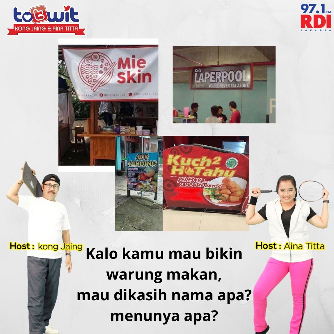Kadang rumah makan selain enak, namanya juga unik dan bikin menggelitik.. hehehe

Nah kalo kamu bikin rumah makan, mau bikin nama apa? menunya apa?

Boleh komen disini atau WA ke 0812 1212 971 yaaa

#totwit