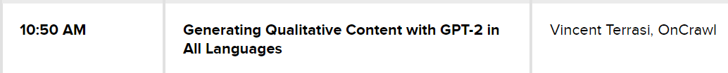 Loran750's tweet photo. Content generation : @VincentTerrasi will have a 30 min talk about GPT-2 over Open-AI against CamentBERT [which is not good, according to him].

Livestream https://t.co/AJe40U2oUt
Date : 5th Dec. 10:50 AM (ET), 16h50 (Paris) 
#SEO =) #ContentGenerator :p #WebSpam ! #Automation :) https://t.co/x95V4p0tkB