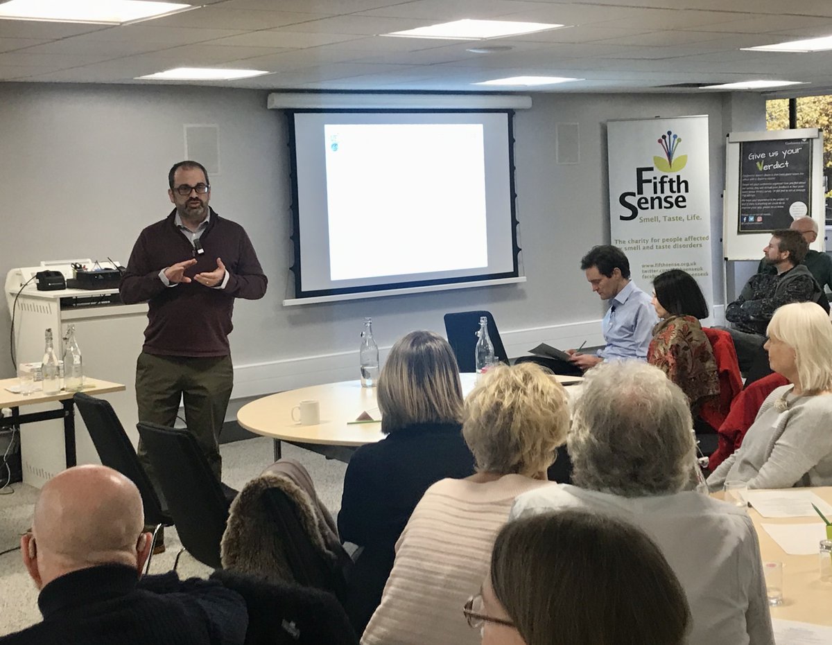 FifthSenseUK's tweet image. Great to see @stevenmunger at the recent #FifthSenseConference and hear about the latest #olfactory research going on at @UFCST. Big thanks to Steve for participating and to him and colleagues for their support of people with smell and taste disorders #anosmia