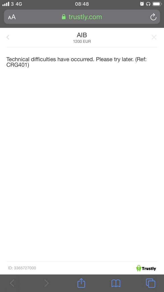 BazConnellan's tweet photo. @degiroeu @Trustly This is the error I get: Ref: CRG401 see screenshot. I’ve tried again this morning and no joy... https://t.co/7NgbfRJ7FM