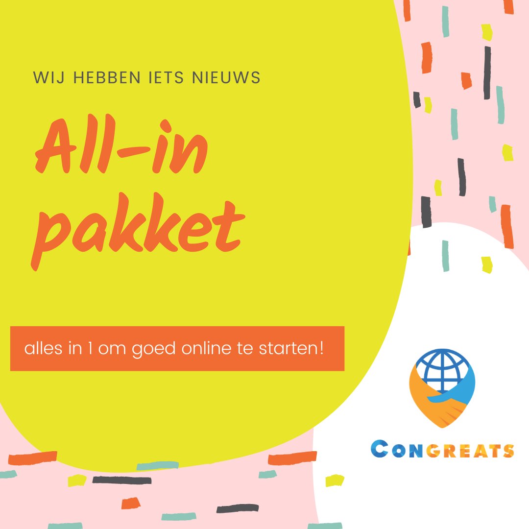 Congreats's tweet photo. Vanaf vandaag hebben wij iets nieuws, een all-in pakket. Dit betekent 1 lage prijs voor een website, hosting, logo, drukwerk, advertenties en vindbaarheid! Meer weten? Lees hier meer: https://t.co/0XdtvjawJA https://t.co/9etJk4JAu0