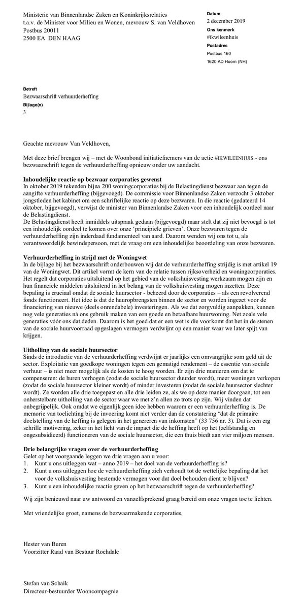 Belastingdienst verwijst naar politiek als reactie op bezwaar tegen verhuurderheffing. Minister <a href="/SvVeldhoven/">Stientje v Veldhoven</a>: is de verhuurderheffing in strijd met de woningwet en hoe draagt deze huurbelasting bij aan het oplossen van de #wooncrisis? #ikwileenhuis