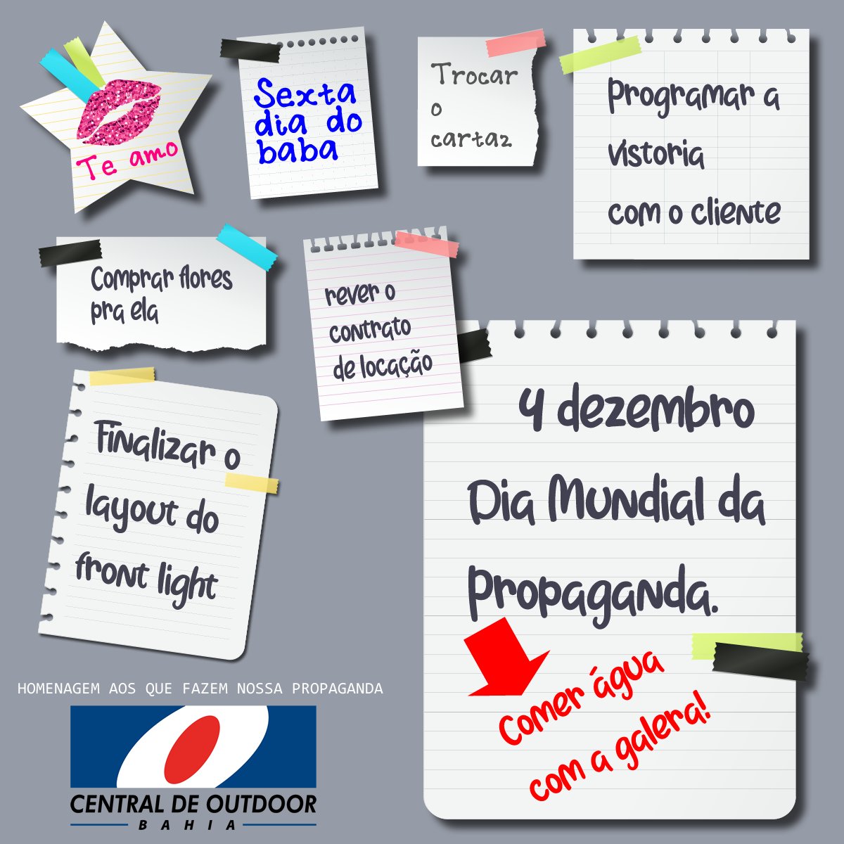 OutdoorBahia's tweet photo. Nossa Homenagem aos que nos mantém com o titulo de "Os mais criativos do Mundo!"
Feliz Dia da Propaganda na Bahia e no Mundo!
#4dezembro
#diamundialdapropaganda
#propaganda
#centraldeoutdoorbahia
@centraldeoutdooroficial https://t.co/BK8c26OhyL