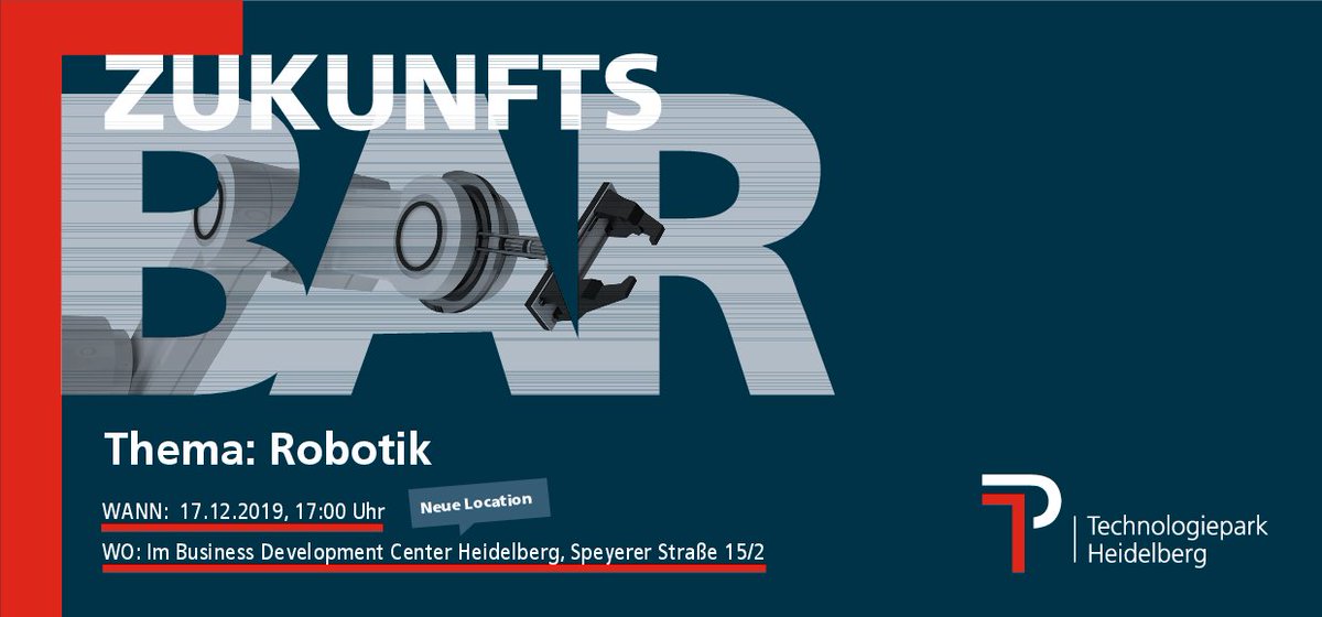 TPHeidelberg's tweet image. Robots have become essential: The application areas are almost unlimited, but people are sceptical.
We invite you, together with the speakers Prof. Dr. Lorenzo Masia from #ZITI &amp;amp; Dr. Andreas Bihlmaier, software developer of #Robodev, to explore the state of robotics @#ZukunftsBar