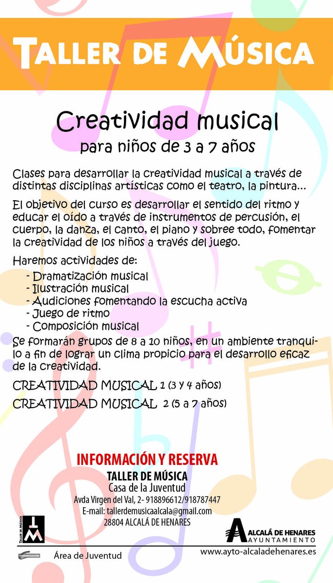 Nuevo grupo de Creatividad Musical en el Taller de Música de la Casa de la Juventud.
Llámanos y te informamos: 91 889 66 12
