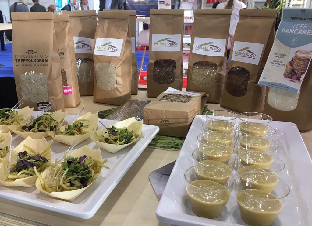 Teff sport shake &amp; teff spaghetti by Millet’s Place: Excellent solutions for athletes &amp; consumers taking care of their health. Taste the sports shake with teff flakes for use in smoothies &amp; taste the teff spaghetti #FiEurope19 hall 7 Foodvalley booth 7T160 <a href="/Fi_Global/">Fi Global</a> #foodvalley