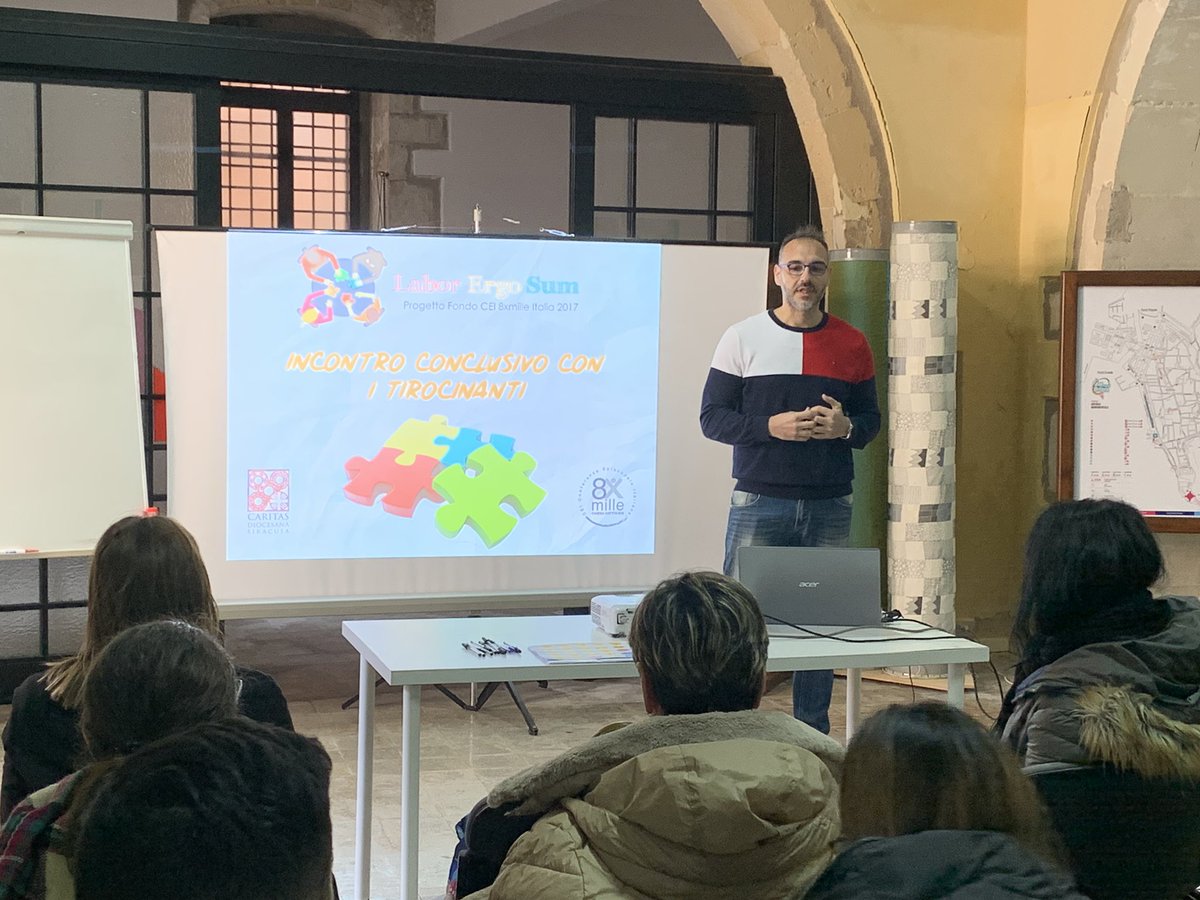 caritassr's tweet photo. Progetto Fondo CEI #8xmille Labor Ergo Sum - in svolgimento l’evento/incontro conclusivo con i tirocinanti che, negli ultimi 6 mesi hanno vissuto e stanno vivendo percorsi di inserimento nel mercato del #Lavoro presso specifiche realtà nella #Dioceso di #Siracusa #LaborErgoSum https://t.co/JKjY1JXQwX