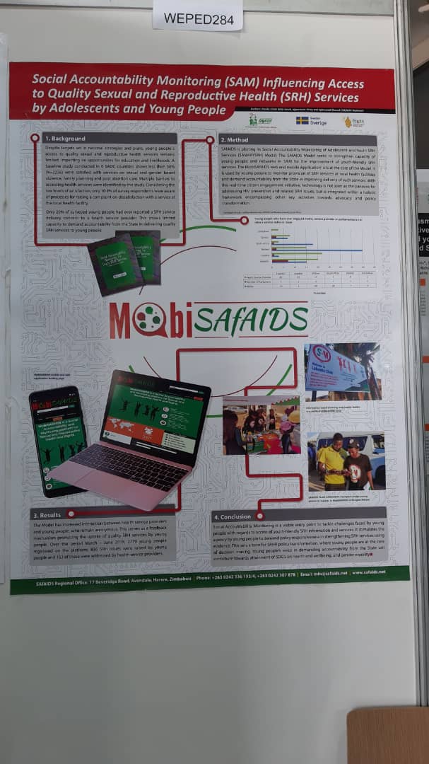 SAfAIDS's tweet photo. Come through to the exhibition area @ICASA2019Rwanda for the @SAfAIDS Poster Presentation on #SocialAccountabilityMonitoring influencing access to quality #SRH services for adolescents & #youngpeople presented by @SAfAIDS Programme Officer Chido Rusike. @SwedeninZM @Account4All https://t.co/nIviRwqDKf