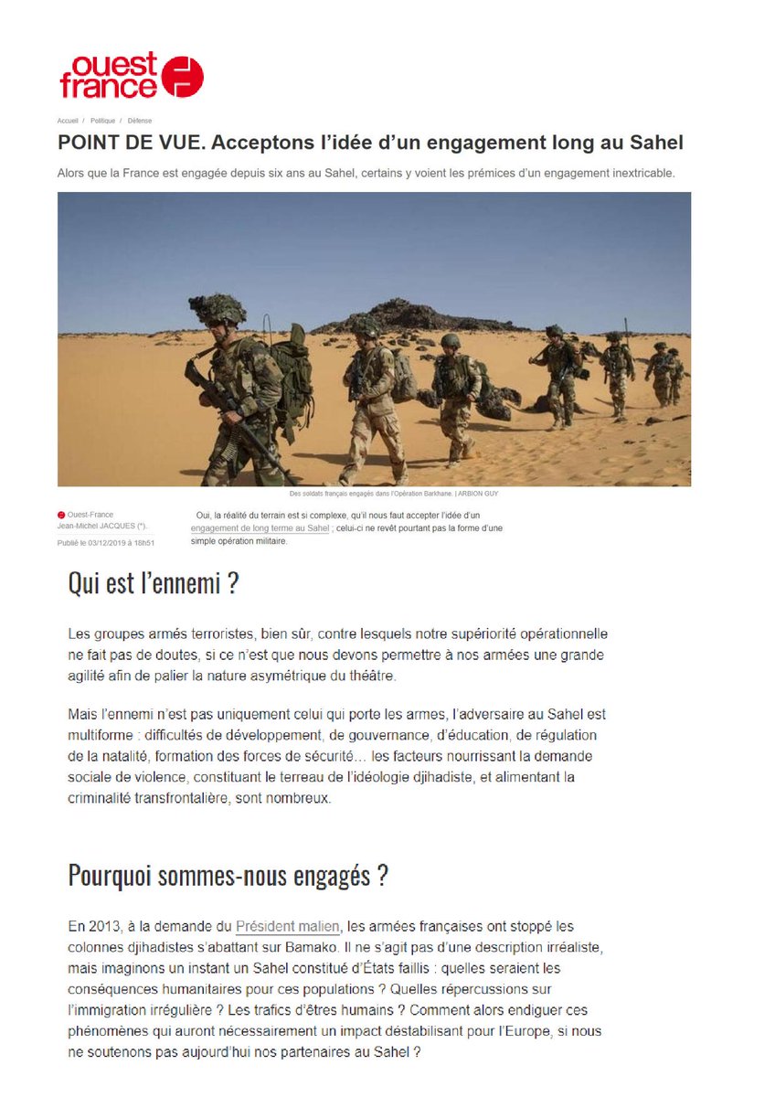 J_M_Jacques's tweet photo. Retrouvez ma tribune parue dans Ouest-France : " Acceptons l'idée d'un engagement long au Sahel" 👇 https://t.co/nKT2G2wPuT