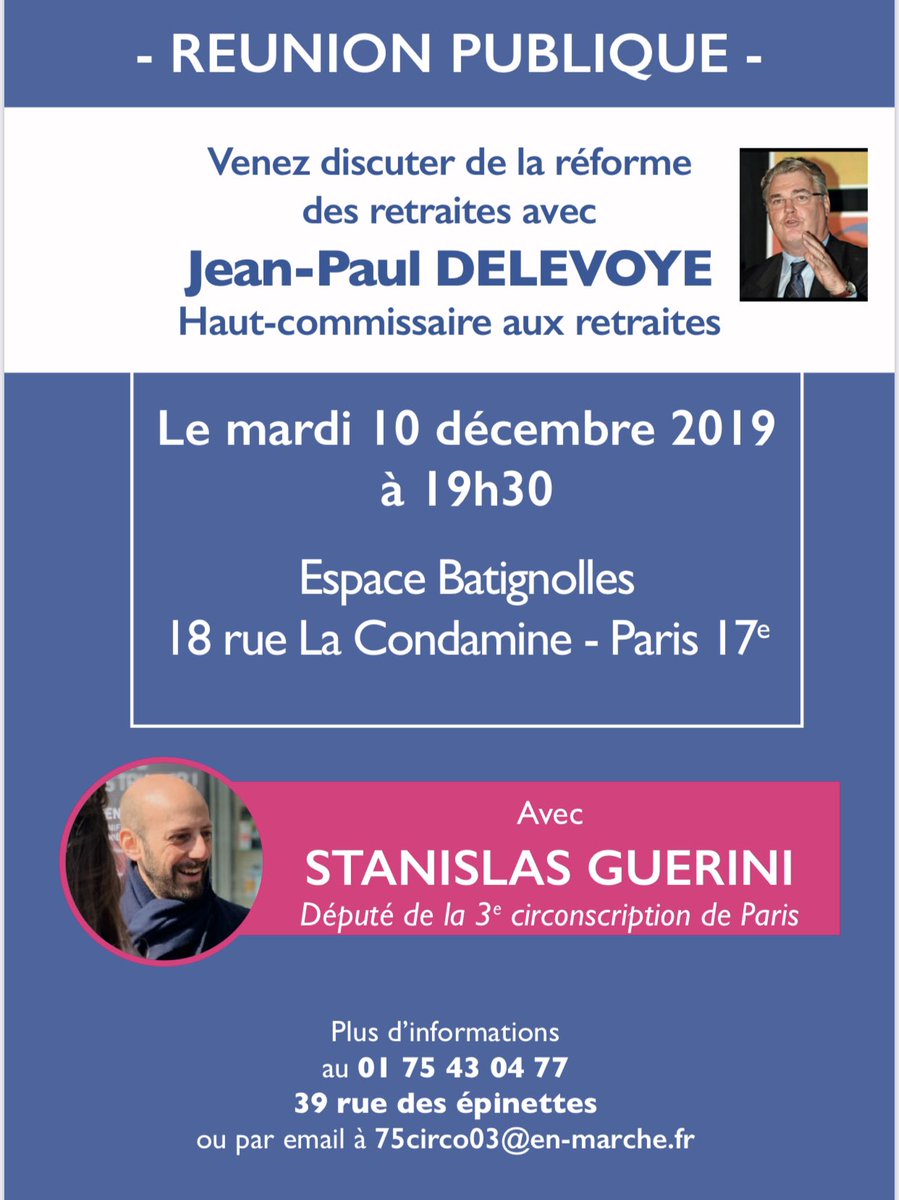 Gilles WIDAWSKI đ«đ·đȘđș (@gilles_widawski) on Twitter photo La rĂ©forme des #retraites expliquĂ©e par <a href="/StanGuerini/">Stanislas Guerini</a> , DĂ©putĂ© de Paris et DĂ©lĂ©guĂ© GĂ©nĂ©ral de @enmarchefr et <a href="/delevoye/">Jean-Paul Delevoye</a> , Haut Commissaire aux Retraites câest Mardi 10/12 dans le 17e La rĂ©forme des #retraites expliquĂ©e par <a href="/StanGuerini/">Stanislas Guerini</a> , DĂ©putĂ© de Paris et DĂ©lĂ©guĂ© GĂ©nĂ©ral de @enmarchefr et <a href="/delevoye/">Jean-Paul Delevoye</a> , Haut Commissaire aux Retraites câest Mardi 10/12 dans le 17e