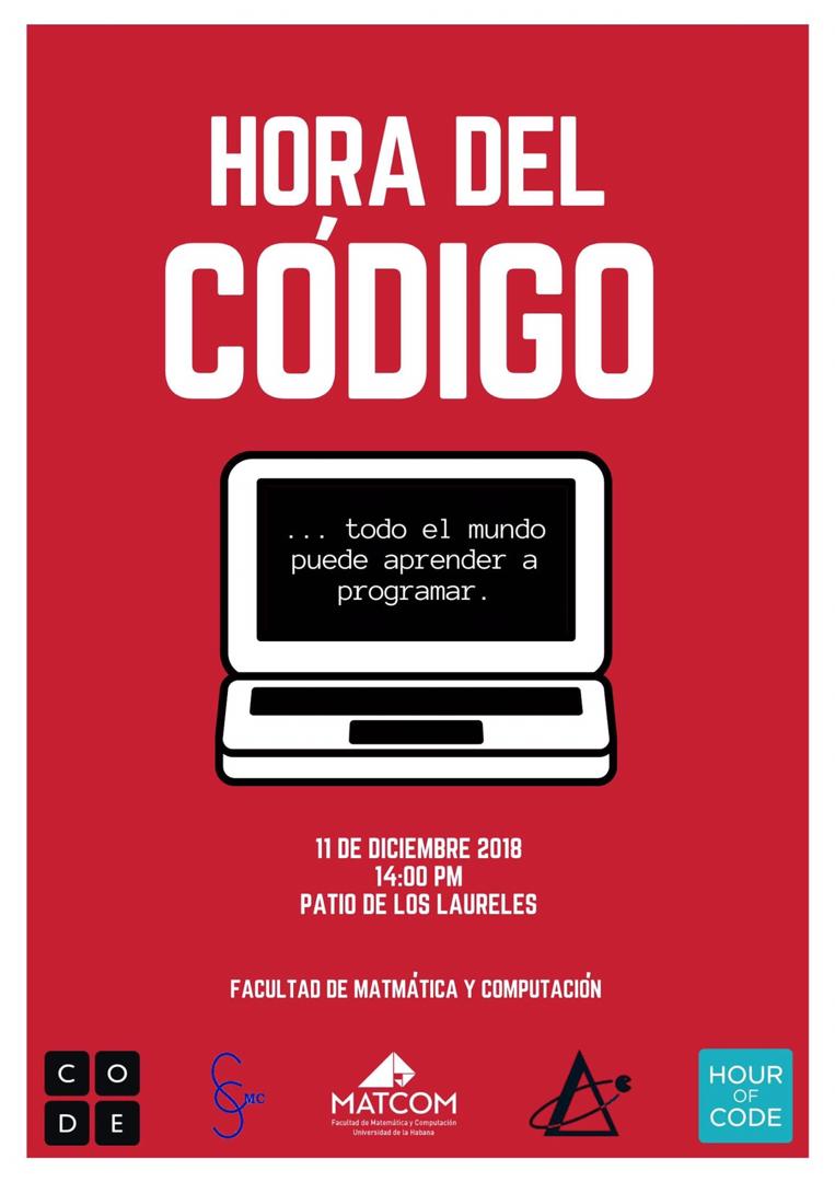 #HoraDelCódigo el próximo miércoles 11 de diciembre en el Patio de los Laureles de @MatCom_UH 👩🏾‍💻👨🏼‍💻
¡Los esperamos a las 2:00pm! 
#HourOfCode