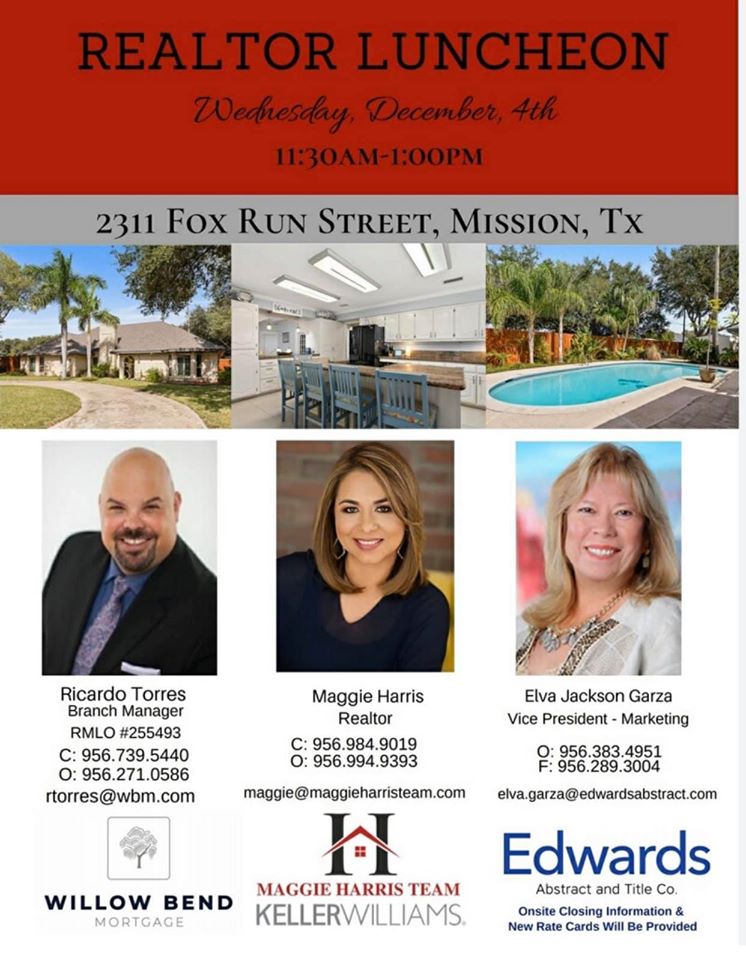 EdwardsAbstract's tweet photo. You’re invited to a Realtor Luncheon in Mission on Wednesday, December 4th that is sure to amaze as Edwards, Maggie Harris & Ricardo Torres showcase a wonderful property just in time for the holidays! #EverywhereEdwards #realestateforsale #perfecthome https://t.co/dKqmw5u9YH